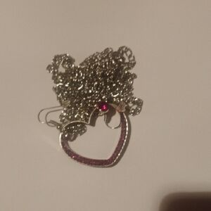 Silver and Red Heart Pendant Necklace